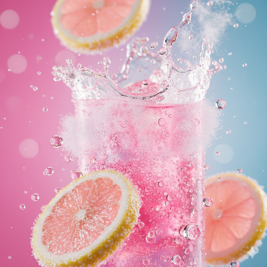 A close-up shot of the Alibarbar Ingot 9000 Pink Lemon, showing the mouthpiece, with fresh lemons and a hint of pink in the background to represent the flavour profile.